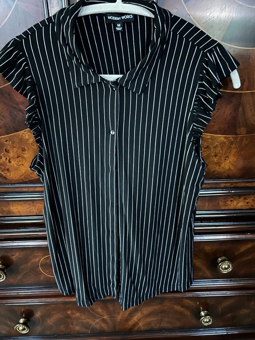 Modern Works Black and white pinstripe blouse
